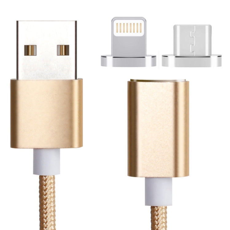 สายข้อมูลแม่เหล็ก 2 in 1 5V 2A Micro USB & 8 Pin เป็น USB 2.0 แบบถัก ความยาวสาย: 1.2 เมตร