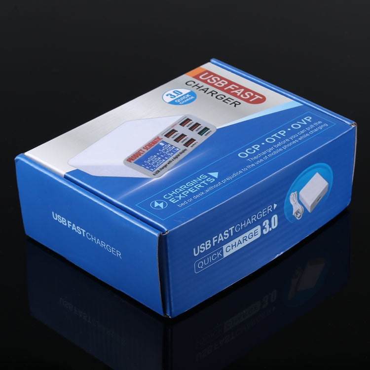 เครื่องชาร์จเร็ว 30W QC 3.0 6 พอร์ต USB พร้อมจอแสดงผลดิจิทัล LCD ปลั๊ก EU, รุ่น 899