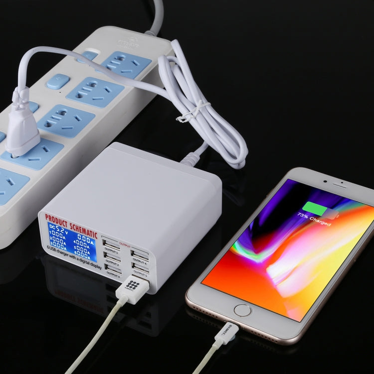 เครื่องชาร์จเร็ว 30W QC 3.0 6 พอร์ต USB พร้อมจอแสดงผลดิจิทัล LCD ปลั๊ก EU, รุ่น 899