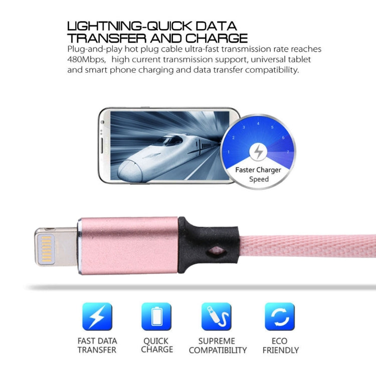สายชาร์จข้อมูล 1 เมตร 2A USB เป็น 8 พิน แบบถักไนลอน 8 พิน สีชมพู, สีฟ้า, สีแดง, สีขาว