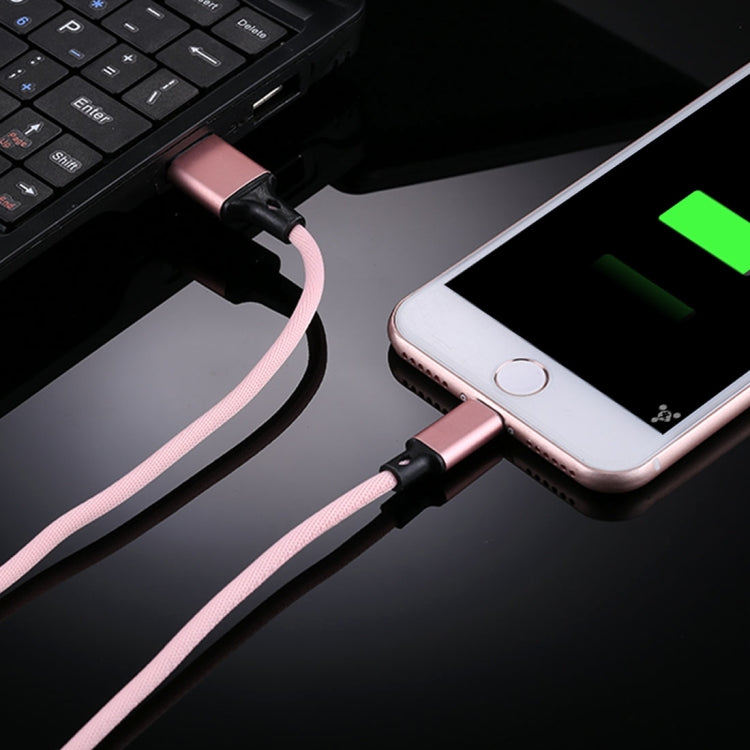 สายชาร์จข้อมูล 1 เมตร 2A USB เป็น 8 พิน แบบถักไนลอน 8 พิน สีชมพู, สีฟ้า, สีแดง, สีขาว