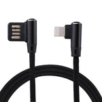 สายชาร์จข้อมูล 1 เมตร 2.4A USB เป็น 8 พิน แบบถักไนลอน ดีไซน์ข้อศอกคู่ 8 พิน สีน้ำเงินเข้ม, สีฟ้า, สีแดง, สีดำ, สีน้ำตาล