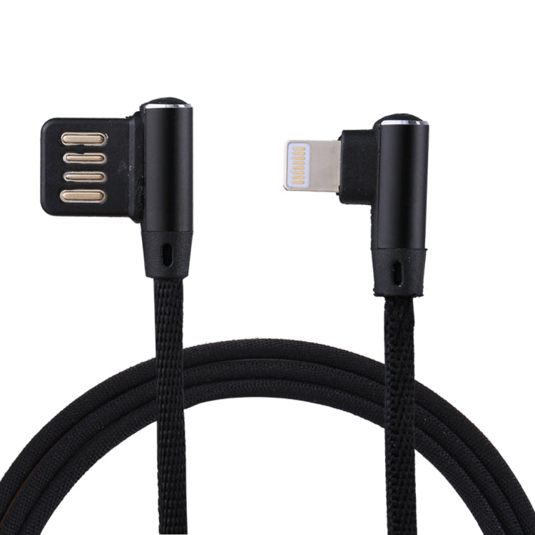 สายชาร์จข้อมูล 1 เมตร 2.4A USB เป็น 8 พิน แบบถักไนลอน ดีไซน์ข้อศอกคู่ 8 พิน สีน้ำเงินเข้ม, สีฟ้า, สีแดง, สีดำ, สีน้ำตาล