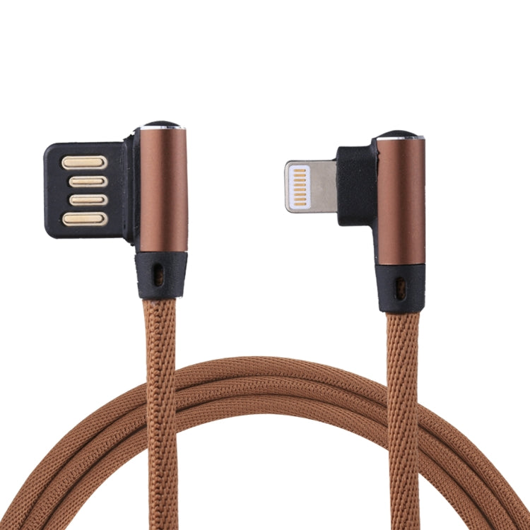 สายชาร์จข้อมูล 1 เมตร 2.4A USB เป็น 8 พิน แบบถักไนลอน ดีไซน์ข้อศอกคู่ 8 พิน สีน้ำเงินเข้ม, สีฟ้า, สีแดง, สีดำ, สีน้ำตาล