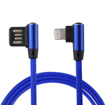 สายชาร์จข้อมูล 1 เมตร 2.4A USB เป็น 8 พิน แบบถักไนลอน ดีไซน์ข้อศอกคู่ 8 พิน สีน้ำเงินเข้ม, สีฟ้า, สีแดง, สีดำ, สีน้ำตาล