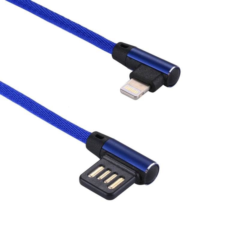 สายชาร์จข้อมูล 1 เมตร 2.4A USB เป็น 8 พิน แบบถักไนลอน ดีไซน์ข้อศอกคู่ 8 พิน สีน้ำเงินเข้ม, สีฟ้า, สีแดง, สีดำ, สีน้ำตาล