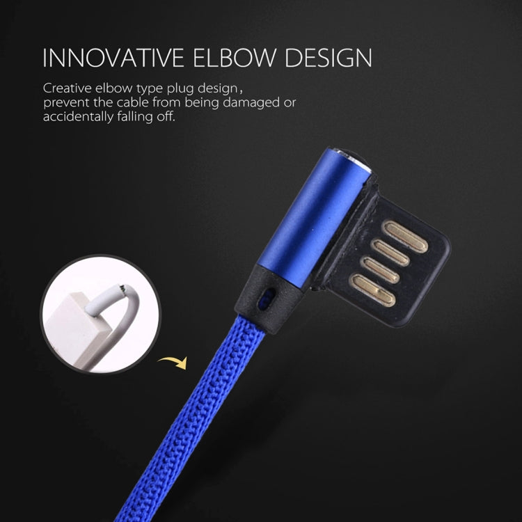 สายชาร์จข้อมูล 1 เมตร 2.4A USB เป็น 8 พิน แบบถักไนลอน ดีไซน์ข้อศอกคู่ 8 พิน สีน้ำเงินเข้ม, สีฟ้า, สีแดง, สีดำ, สีน้ำตาล