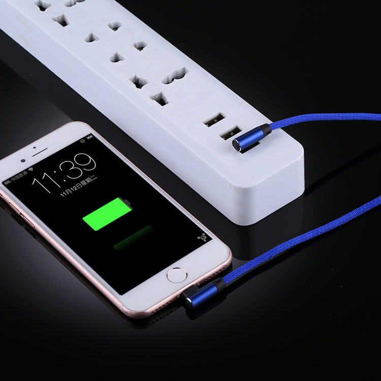 สายชาร์จข้อมูล 1 เมตร 2.4A USB เป็น 8 พิน แบบถักไนลอน ดีไซน์ข้อศอกคู่ 8 พิน สีน้ำเงินเข้ม, สีฟ้า, สีแดง, สีดำ, สีน้ำตาล