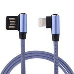 สายชาร์จข้อมูล 1 เมตร 2.4A USB เป็น 8 พิน แบบถักไนลอน ดีไซน์ข้อศอกคู่ 8 พิน สีน้ำเงินเข้ม, สีฟ้า, สีแดง, สีดำ, สีน้ำตาล