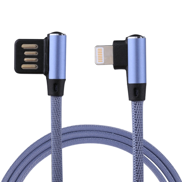 สายชาร์จข้อมูล 1 เมตร 2.4A USB เป็น 8 พิน แบบถักไนลอน ดีไซน์ข้อศอกคู่ 8 พิน สีน้ำเงินเข้ม, สีฟ้า, สีแดง, สีดำ, สีน้ำตาล