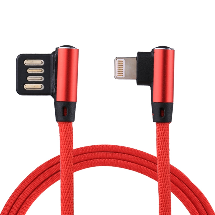 สายชาร์จข้อมูล 1 เมตร 2.4A USB เป็น 8 พิน แบบถักไนลอน ดีไซน์ข้อศอกคู่ 8 พิน สีน้ำเงินเข้ม, สีฟ้า, สีแดง, สีดำ, สีน้ำตาล