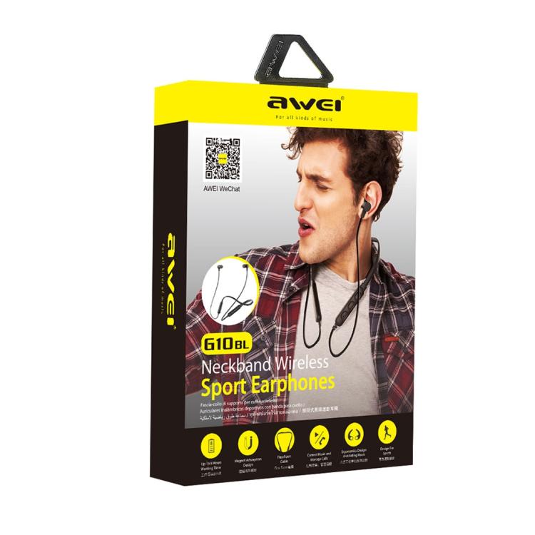 หูฟังบลูทูธสเตอริโอเบสดีไซน์แขวนคอกีฬาเอาท์ดอร์ awei G10BL พร้อมไมโครโฟนในตัว, G10BL