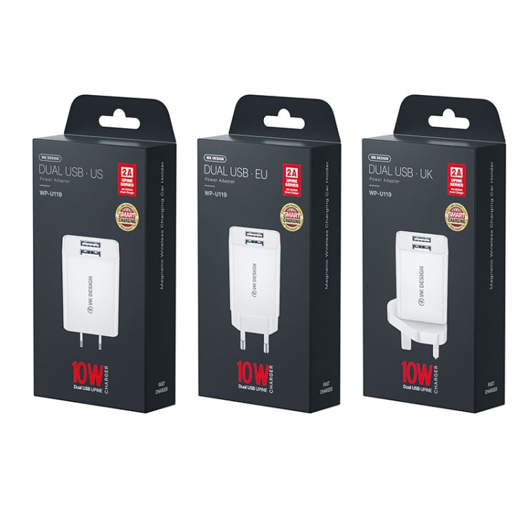 WK WP-U119 ที่ชาร์จเดินทาง 10W พอร์ต USB คู่ อะแดปเตอร์ไฟ ปลั๊ก US, WP-U119 ปลั๊ก US