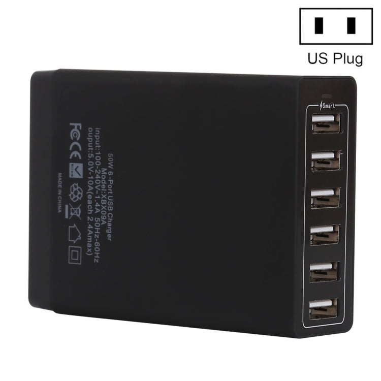 เครื่องชาร์จเร็ว XBX09A 50W 5V 2.4A 6 พอร์ต USB สำหรับเดินทาง