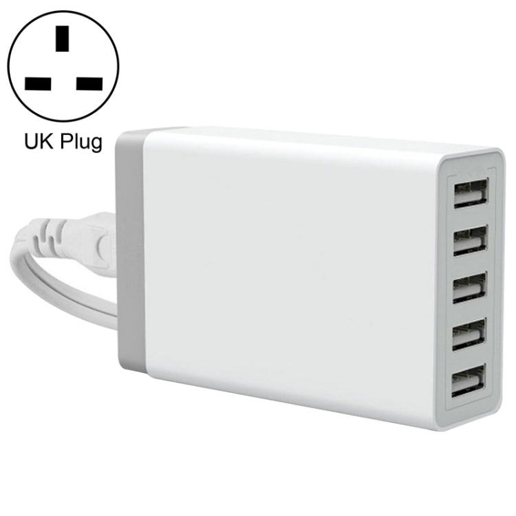 XBX09 ชาร์จเร็ว 40W 5V 8A 5 พอร์ต USB ชาร์จเดินทาง ปลั๊ก UK (สีดำ), XBX09, 8A