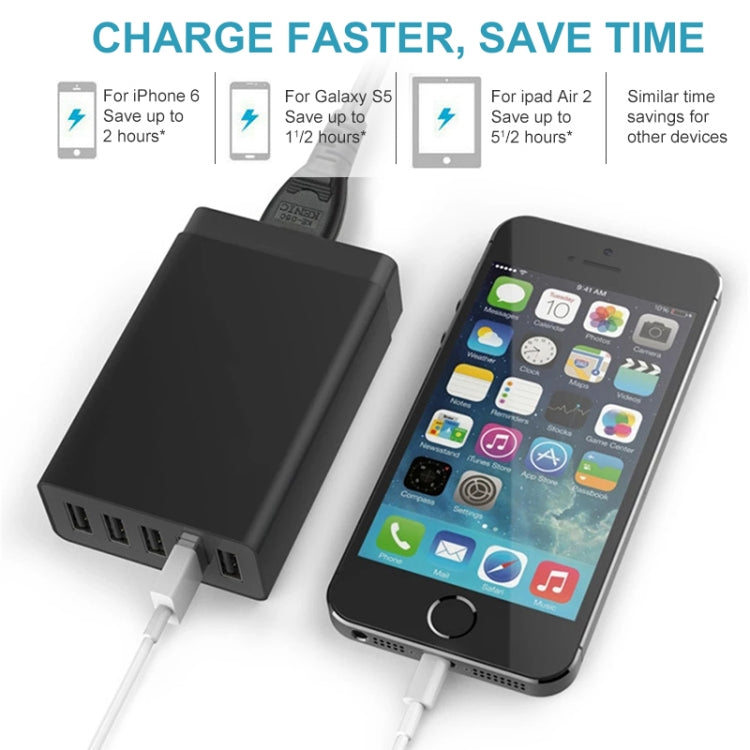 XBX09 ชาร์จเร็ว 40W 5V 8A 5 พอร์ต USB ชาร์จเดินทาง ปลั๊ก UK (สีดำ), XBX09, 8A