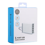 XBX09 ชาร์จเร็ว 40W 5V 8A 5 พอร์ต USB ชาร์จเดินทาง ปลั๊ก UK (สีดำ), XBX09, 8A