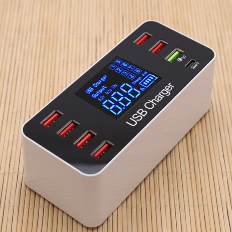 A9+ สถานีชาร์จอัจฉริยะมัลติฟังก์ชัน AC 100V~240V 8 พอร์ต USB จอแสดงผลดิจิทัล LCD ถอดได้ รองรับ QC3.0, A9+