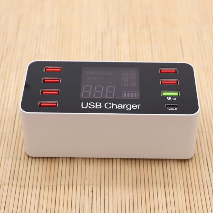 A9+ สถานีชาร์จอัจฉริยะมัลติฟังก์ชัน AC 100V~240V 8 พอร์ต USB จอแสดงผลดิจิทัล LCD ถอดได้ รองรับ QC3.0, A9+