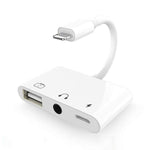 อะแดปเตอร์ 3 in 1 มัลติฟังก์ชัน 8 พิน + 3.5 มม. + USB 3.0 OTG เป็น 8 พิน ชาย ชาร์จเร็ว & ฟังเพลง & อ่านการ์ด