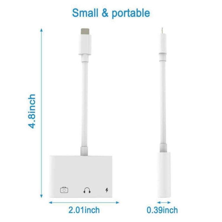 อะแดปเตอร์ 3 in 1 มัลติฟังก์ชัน 8 พิน + 3.5 มม. + USB 3.0 OTG เป็น 8 พิน ชาย ชาร์จเร็ว & ฟังเพลง & อ่านการ์ด