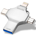 แฟลชไดรฟ์ 4 in 1 32GB USB 3.0 + 8 พิน + Micro USB + USB-C / Type-C ใช้งานคู่พร้อมฟังก์ชัน OTG, 32GB