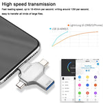 แฟลชไดรฟ์ 4 in 1 32GB USB 3.0 + 8 พิน + Micro USB + USB-C / Type-C ใช้งานคู่พร้อมฟังก์ชัน OTG, 32GB