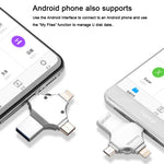แฟลชไดรฟ์ 4 in 1 128GB USB 3.0 + 8 พิน + Micro USB + USB-C / Type-C ใช้งานคู่พร้อมฟังก์ชัน OTG, 128GB