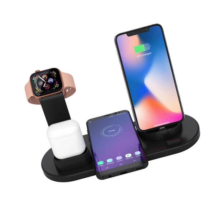 HQ-UD15 แท่นชาร์จ 5 in 1 พร้อมอินเทอร์เฟซ 8 พิน + Micro USB + USB-C / Type-C + ช่องชาร์จหูฟัง 8 พิน + ฐานชาร์จไร้สายพร้อมแท่นวางนาฬิกา (สีขาว), พร้อมชาร์จไร้สาย สีดำ, พร้อมชาร์จไร้สาย สีขาว, พร้อมชาร์จไร้สาย สีเงิน