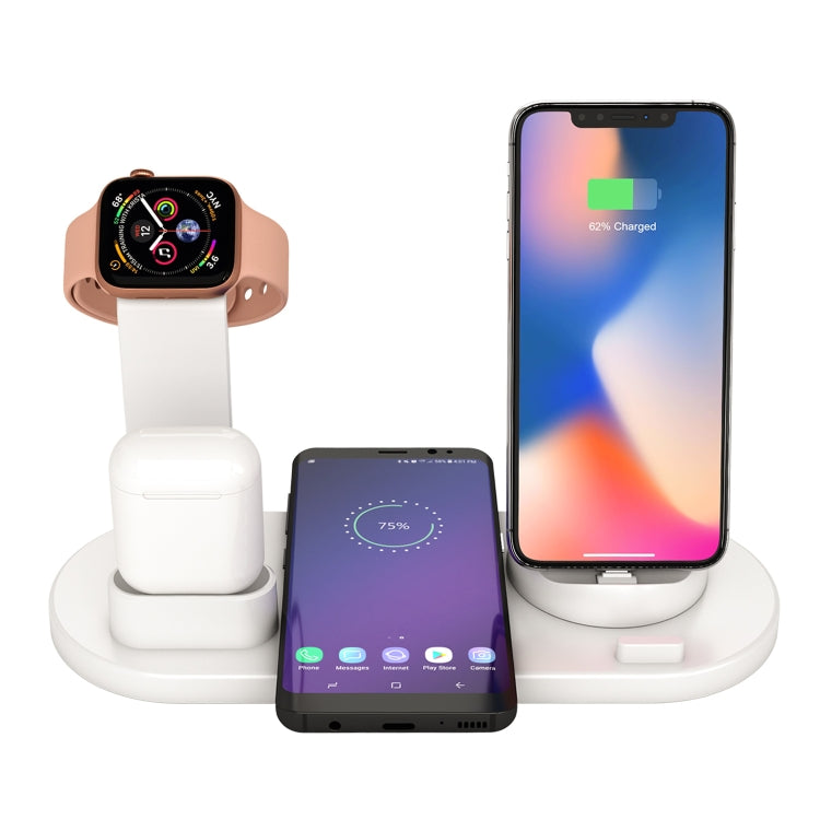 HQ-UD15 แท่นชาร์จ 5 in 1 พร้อมอินเทอร์เฟซ 8 พิน + Micro USB + USB-C / Type-C + ช่องชาร์จหูฟัง 8 พิน + ฐานชาร์จไร้สายพร้อมแท่นวางนาฬิกา (สีขาว), พร้อมชาร์จไร้สาย สีดำ, พร้อมชาร์จไร้สาย สีขาว, พร้อมชาร์จไร้สาย สีเงิน
