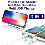 828W 7 in 1 60W QC 3.0 อินเทอร์เฟซ USB + 4 พอร์ต USB + อินเทอร์เฟซ USB-C / Type-C + ที่ชาร์จแบบไร้สายอเนกประสงค์พร้อมฟังก์ชันที่วางโทรศัพท์มือถือ ปลั๊ก UK สีดำ ปลั๊ก UK สีขาว