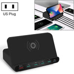 828W ชาร์จมัลติฟังก์ชัน 7 in 1 60W QC 3.0 อินเทอร์เฟซ USB + 4 พอร์ต USB + อินเทอร์เฟซ USB-C / Type-C + ชาร์จไร้สาย พร้อมฟังก์ชันที่วางโทรศัพท์มือถือ, ปลั๊ก US, ปลั๊ก US สีดำ, ปลั๊ก US สีขาว