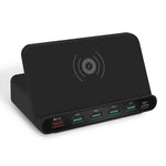 828W ชาร์จมัลติฟังก์ชัน 7 in 1 60W QC 3.0 อินเทอร์เฟซ USB + 4 พอร์ต USB + อินเทอร์เฟซ USB-C / Type-C + ชาร์จไร้สาย พร้อมฟังก์ชันที่วางโทรศัพท์มือถือ, ปลั๊ก US, ปลั๊ก US สีดำ, ปลั๊ก US สีขาว