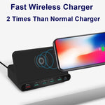 828W ชาร์จมัลติฟังก์ชัน 7 in 1 60W QC 3.0 อินเทอร์เฟซ USB + 4 พอร์ต USB + อินเทอร์เฟซ USB-C / Type-C + ชาร์จไร้สาย พร้อมฟังก์ชันที่วางโทรศัพท์มือถือ, ปลั๊ก US, ปลั๊ก US สีดำ, ปลั๊ก US สีขาว