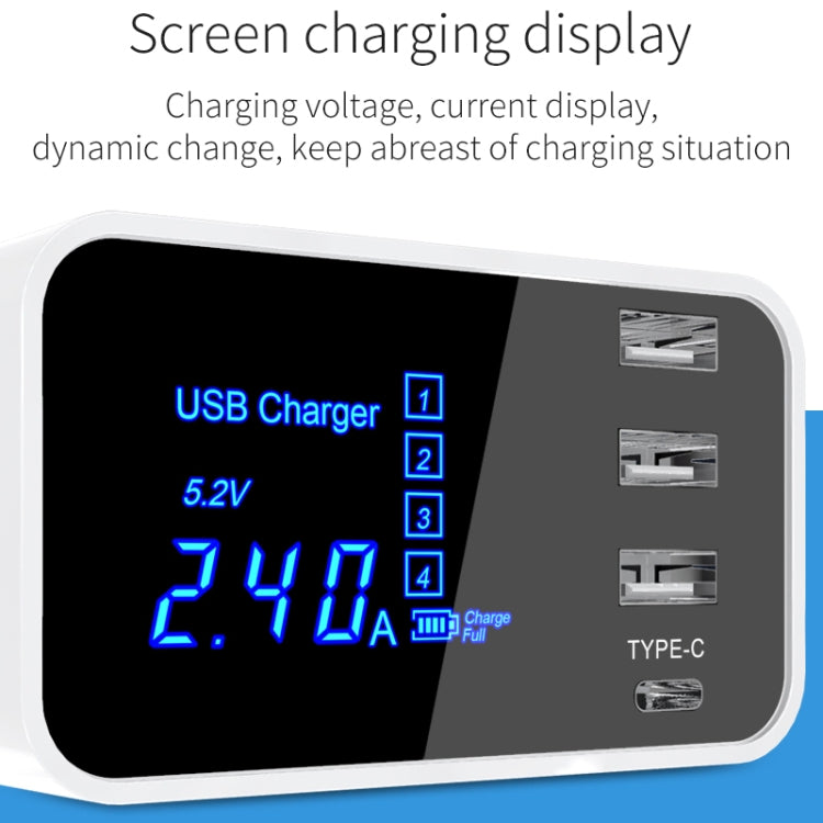CDA30 20W 3 พอร์ต USB + พอร์ต USB-C / Type-C ที่ชาร์จอเนกประสงค์พร้อมจอแสดงผล LED ปลั๊ก UK ปลั๊ก UK