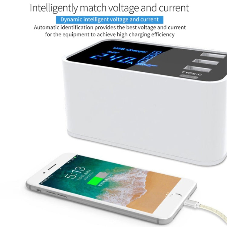 CDA30 20W 3 พอร์ต USB + พอร์ต USB-C / Type-C ที่ชาร์จอเนกประสงค์พร้อมจอแสดงผล LED ปลั๊ก US ปลั๊ก US