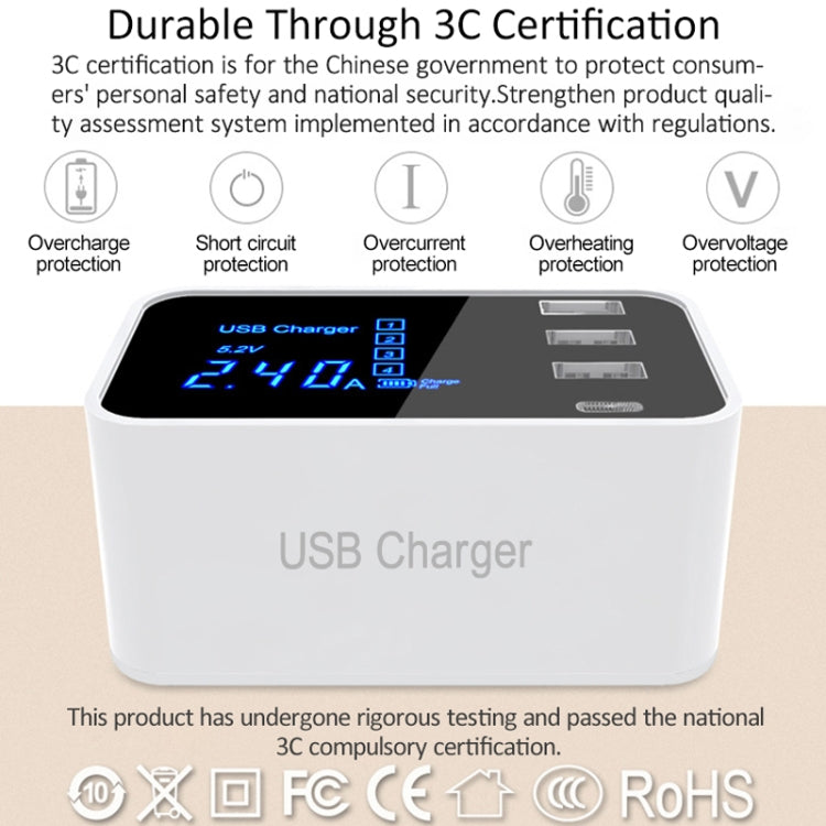 CDA30 20W 3 พอร์ต USB + พอร์ต USB-C / Type-C ที่ชาร์จอเนกประสงค์พร้อมจอแสดงผล LED ปลั๊ก US ปลั๊ก US