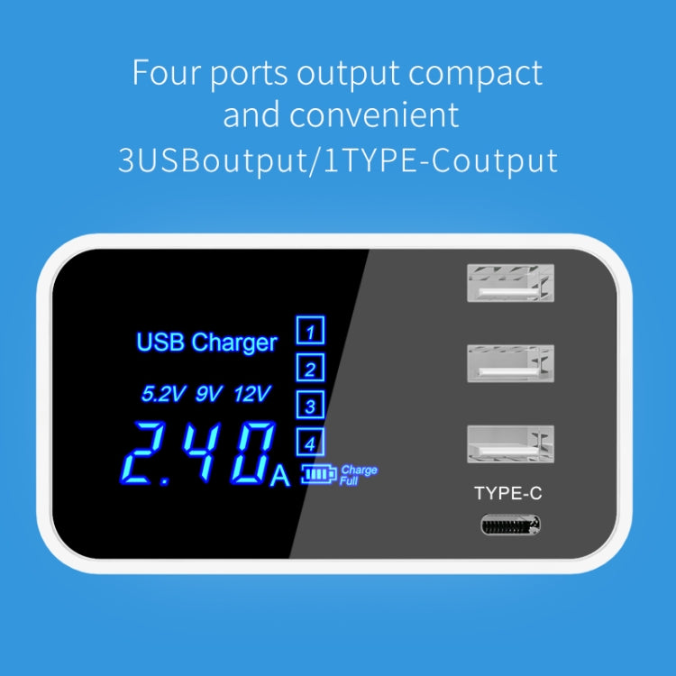 CDA30 20W 3 พอร์ต USB + พอร์ต USB-C / Type-C ที่ชาร์จอเนกประสงค์พร้อมจอแสดงผล LED ปลั๊ก US ปลั๊ก US