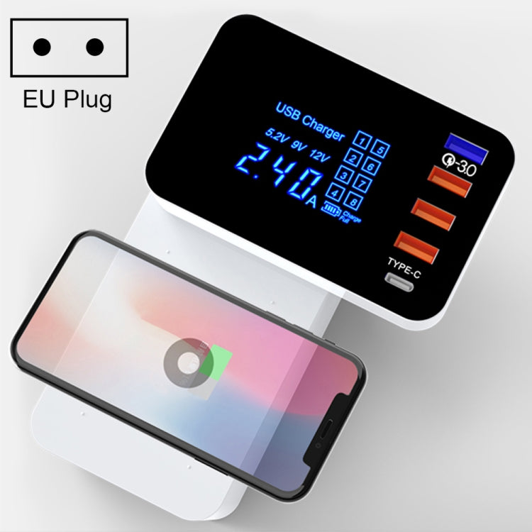 CDA33Q 40W QC 3.0 USB + 3 พอร์ต USB + พอร์ต USB-C / Type-C ที่ชาร์จอเนกประสงค์พร้อมจอแสดงผล LED ปลั๊ก EU ปลั๊ก EU