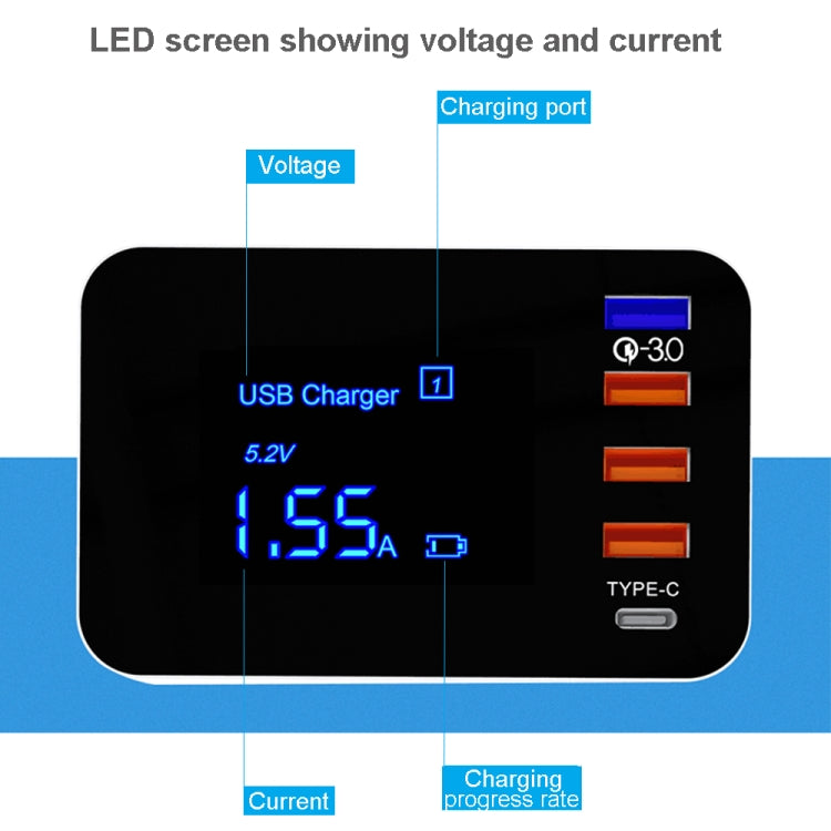 CDA33Q 40W QC 3.0 USB + 3 พอร์ต USB + พอร์ต USB-C / Type-C ที่ชาร์จอเนกประสงค์พร้อมจอแสดงผล LED ปลั๊ก AU ปลั๊ก AU