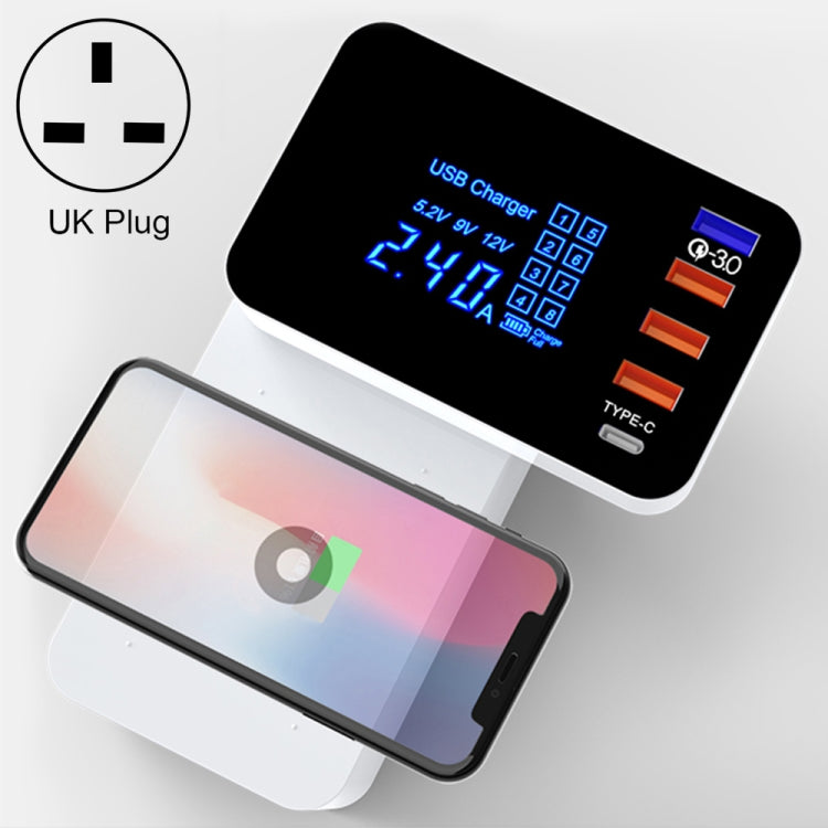 CDA33Q 40W QC 3.0 USB + 3 พอร์ต USB + พอร์ต USB-C / Type-C ที่ชาร์จอเนกประสงค์พร้อมจอแสดงผล LED ปลั๊ก UK ปลั๊ก UK