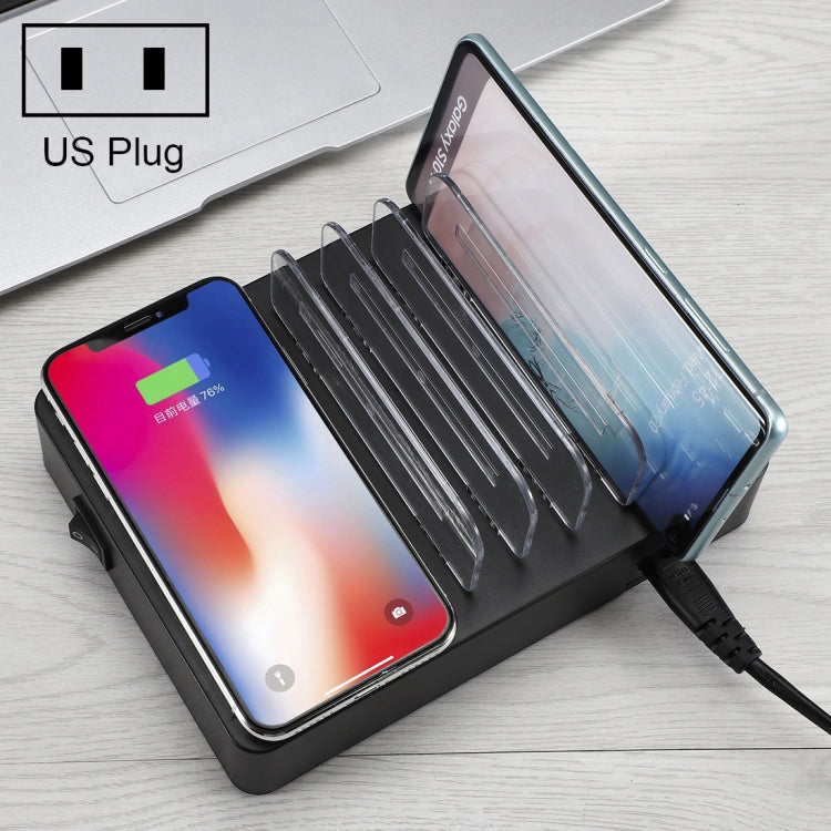 50W 6 พอร์ต USB + 2 พอร์ต USB-C / Type-C + ที่ชาร์จแบบไร้สายอเนกประสงค์พร้อมจอแสดงผล LED และขอบถอดได้ ปลั๊ก US ปลั๊ก US