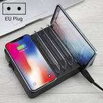 50W 6 พอร์ต USB + 2 พอร์ต USB-C / Type-C + ที่ชาร์จแบบไร้สายอเนกประสงค์พร้อมจอแสดงผล LED และขอบถอดได้ ปลั๊ก EU ปลั๊ก EU