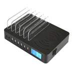 50W 6 พอร์ต USB + 2 พอร์ต USB-C / Type-C + ที่ชาร์จแบบไร้สายอเนกประสงค์พร้อมจอแสดงผล LED และขอบถอดได้ ปลั๊ก EU ปลั๊ก EU