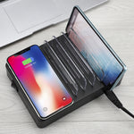 50W 6 พอร์ต USB + 2 พอร์ต USB-C / Type-C + ที่ชาร์จแบบไร้สายอเนกประสงค์พร้อมจอแสดงผล LED และขอบถอดได้ ปลั๊ก EU ปลั๊ก EU