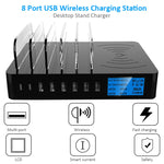 50W 6 พอร์ต USB + 2 พอร์ต USB-C / Type-C + ที่ชาร์จแบบไร้สายอเนกประสงค์พร้อมจอแสดงผล LED และขอบถอดได้ ปลั๊ก EU ปลั๊ก EU