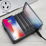 50W 6 พอร์ต USB + 2 พอร์ต USB-C / Type-C + ที่ชาร์จแบบไร้สายอเนกประสงค์พร้อมจอแสดงผล LED และขอบถอดได้ ปลั๊ก AU ปลั๊ก AU