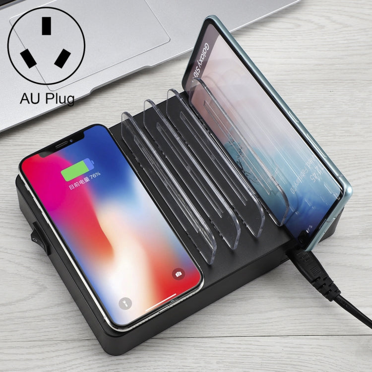 50W 6 พอร์ต USB + 2 พอร์ต USB-C / Type-C + ที่ชาร์จแบบไร้สายอเนกประสงค์พร้อมจอแสดงผล LED และขอบถอดได้ ปลั๊ก AU ปลั๊ก AU