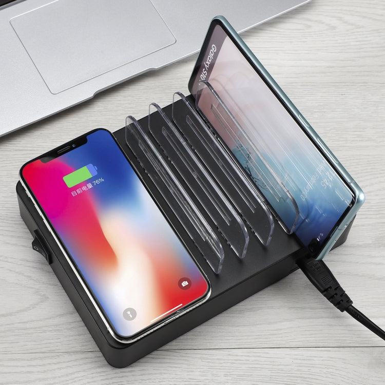 50W 6 พอร์ต USB + 2 พอร์ต USB-C / Type-C + ที่ชาร์จแบบไร้สายอเนกประสงค์พร้อมจอแสดงผล LED และขอบถอดได้ ปลั๊ก US ปลั๊ก US