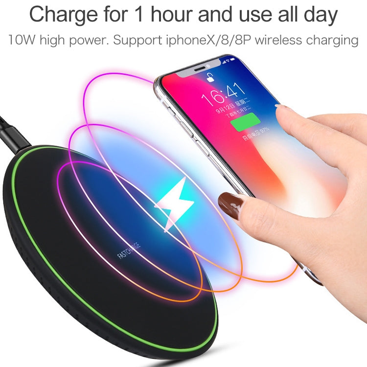 แท่นชาร์จไร้สาย KD-1 ชาร์จเร็ว 10W แบบบางพิเศษ สำหรับโทรศัพท์ Android และ iPhone, ชาร์จเร็ว, สีดำ